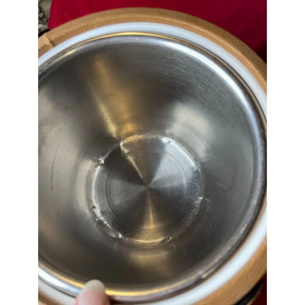 Vintage Georges Briard Faux Leather Ice Bucket with Metal Insert, Metal Tongs